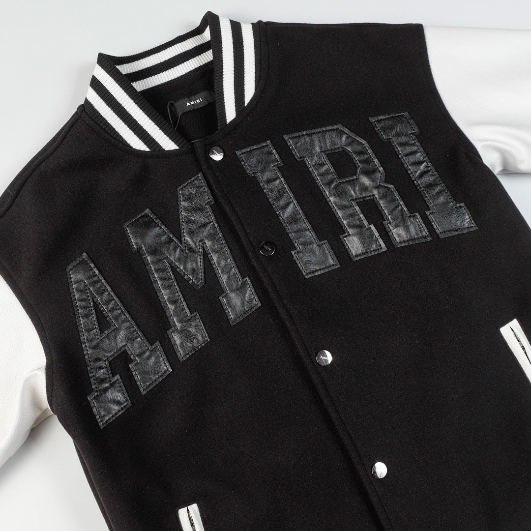 AMIRI Logo-Appliquรฉd Leather Bomber Jacket